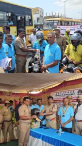 தாராபுரத்தில் சாலை பாதுகாப்பு விழிப்புணர்வு நிகழ்ச்சி ஊர்க்காவல் படையினருக்கு ஹெல்மெட்